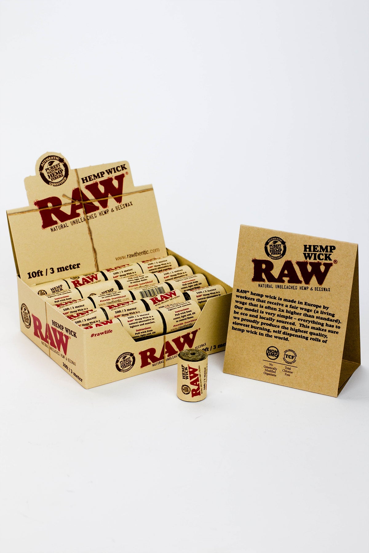 Raw Hemp Wick 10 ft / 3m Display of 40