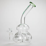 Haze | 9″ Bubble Base Glass Bong – Green Weed Leaf Design (Mini-A)