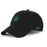 Low-Crown 6-Panel Embroidered Leaf Cap-Black