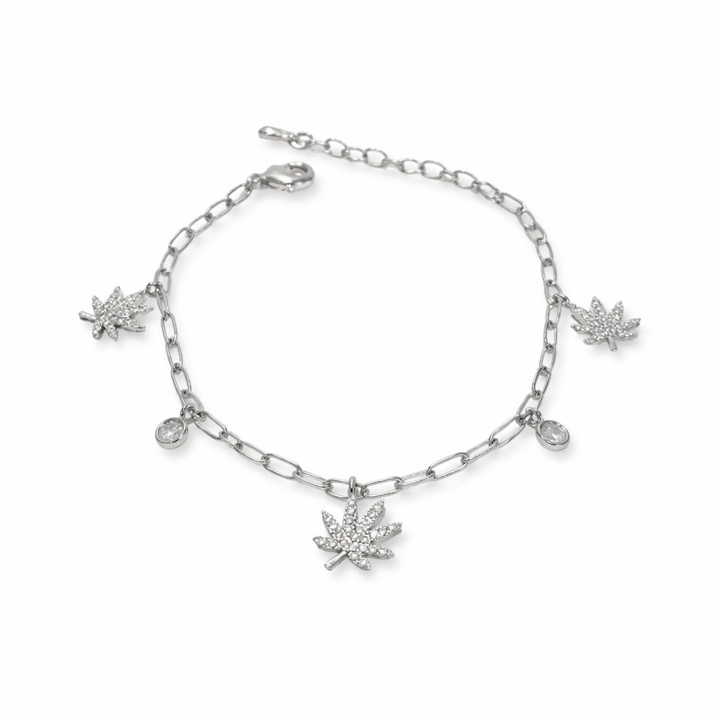 SILVER CANNABIS CHARMED BRACELET
