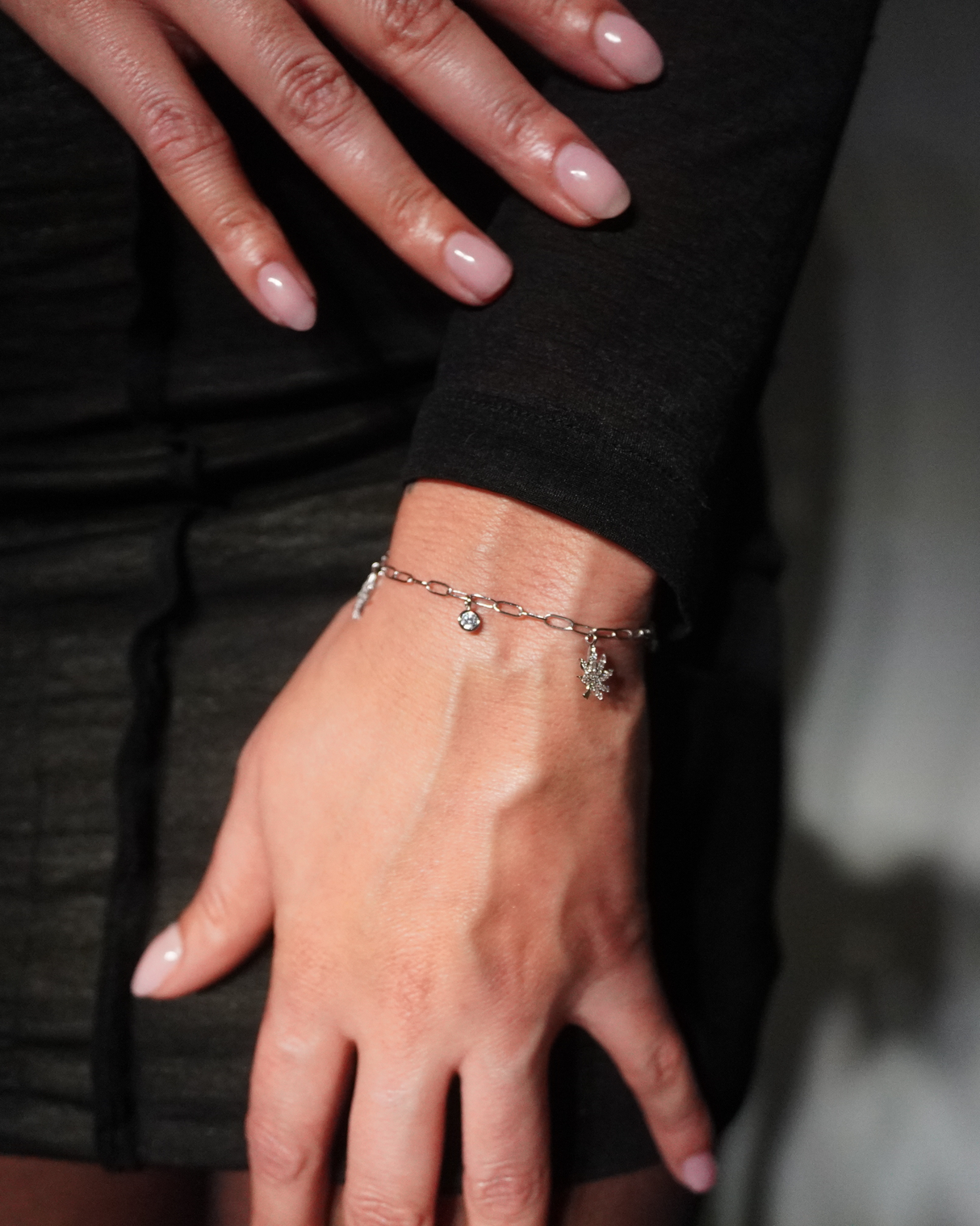 SILVER CANNABIS CHARMED BRACELET