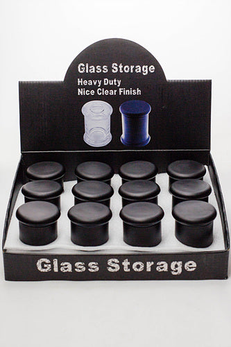 Heavy duty Glass stash 3 oz. Jars in a display case - 12 jars