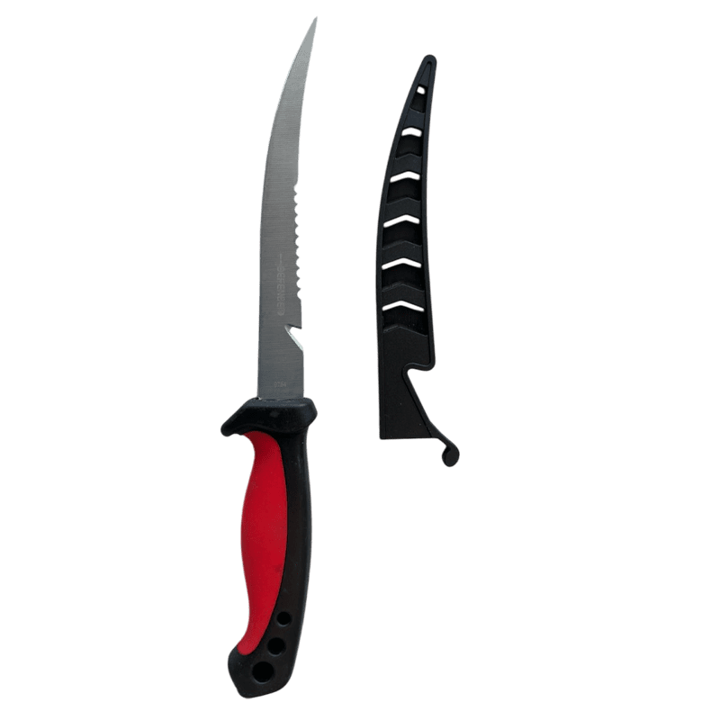 11.5″ Defender Comfort Yellow Grip Fish Fillet Knife Serrated Edge Blade w/ Sheath [9764B]